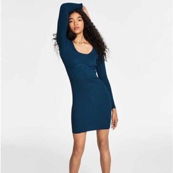 Hippie Rose Juniors'Bodycon Bustier Sweater Dress Turquoise size M - Picture 2 of 6